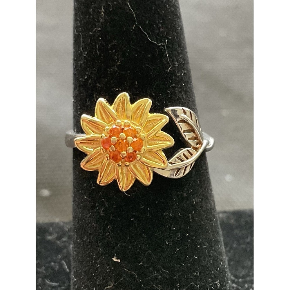 925 Sterling Silver Sunflower Spinner Ring Size 6.5 You're My Sunshine Engraved